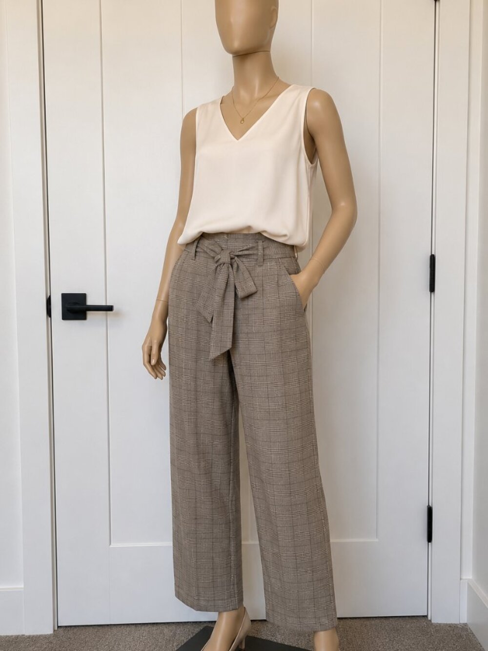 Joie Plaid Tie Waist Straight Leg Pants